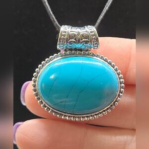 Roman Dyed Howlite Pendant on Soft Cord w/Clasp Faux Turquoise 15" + 3" Extender